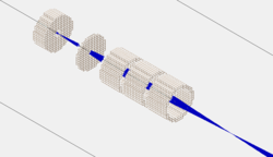 ASimulation of the focused electron beam with Wehnelt cylinder and Einzel lens (Isometric View)