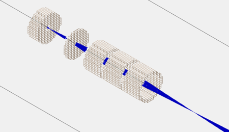 A Simulation of the focused electron beam with Wehnelt cylinder and Einzel lens (Isometric View)