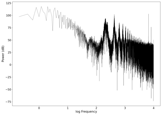 Log-log spectrum of the unfiltered recording.